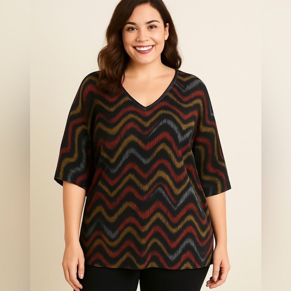 Lavish Plus | Chevron Print Batwing Sleeves